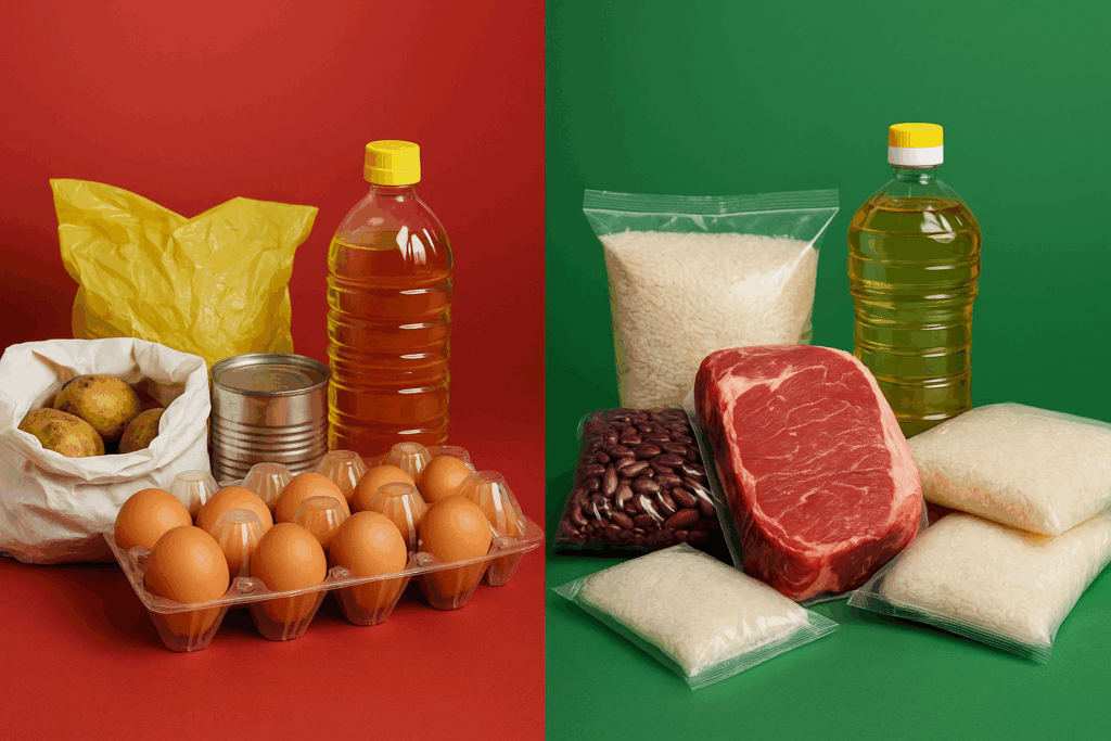 Comparación visual entre supermarket 23 com envio de comida e Isasur Market mostrando calidad, empaque y velocidad en la entrega